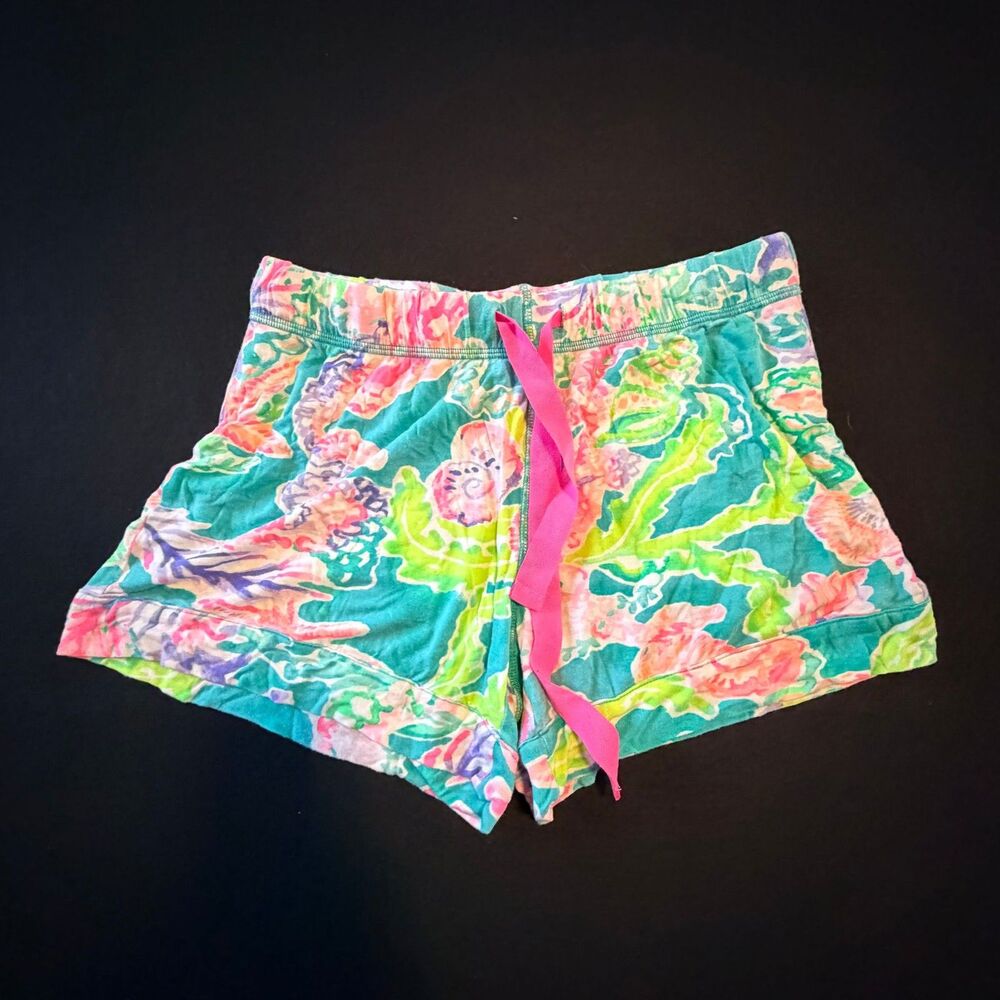 Lilly Pulitzer Shorts Womens XS Tropical Floral Drawstring Turquoise Pink Beach